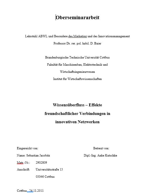 Seminarbeit Deckblatt