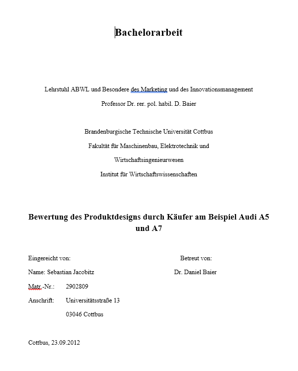 Bachelorarbeit Deckblatt Beispiel